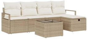 vidaXL Kanapé Szett párnával tárolóval 6 pcs Beige és krém polirattan