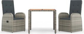 vidaXL 3 részes szürke polyrattan kerti étkezőgarnitúra párnával