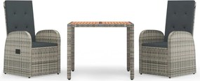 vidaXL 3 részes szürke polyrattan kerti étkezőgarnitúra párnával