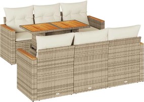 vidaXL 7 részes bézs polyrattan akácfa kerti ülőgarnitúra párnákkal