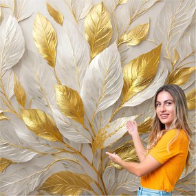 Fotótapéta Nappali Hálószoba Levelek Absztrakt Arany Bézs 588x260 LAZB10F