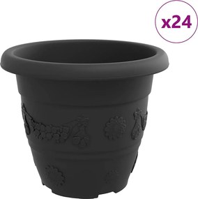 vidaXL Kerek Virágcserép 24 pcs Fekete Ø 26 x 21,5 cm Műanyag