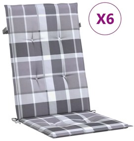 6 db szürke kockás szövet magas háttámlájú székpárna 120x50x3cm