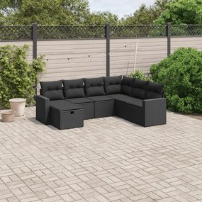 7 részes fekete polyrattan kerti ülőgarnitúra párnával