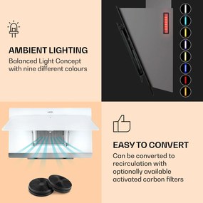 Klarstein Aurora Eco 90, páraelszívó, 550 m³/ó, 90 cm, kéményes páraelszívó, háttérvilágítás, A+