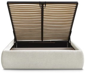 Bézs kárpitozott ágyneműtartós-ágytámla nélkül franciaágy ágyráccsal 180x200 cm Inera – Bobochic Paris