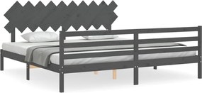 vidaXL szürke tömör fa ágykeret fejtámlával 200 x 200 cm