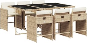 vidaXL 7 részes bézs polyrattan kerti étkezőgarnitúra párnákkal