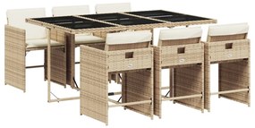 vidaXL 7 részes bézs polyrattan kerti étkezőgarnitúra párnákkal
