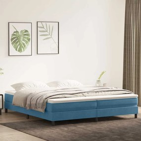 sötétkék bársony rugós ágy matrac nélkül 200x210 cm