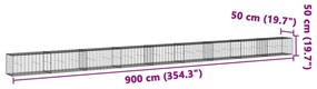 horganyzott vas gabion kosár fedéllel 900 x 50 x 50 cm