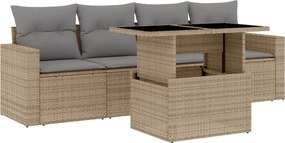 vidaXL 5 részes bézs polyrattan kerti ülőgarnitúra párnákkal