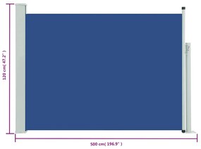 kék behúzható oldalsó teraszi napellenző 120 x 500 cm