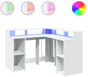 fehér szerelt fa íróasztal LED-világítással 130 x 130 x 91 cm