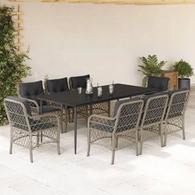 9részes világosszürke polyrattan kerti étkezőgarnitúra párnával