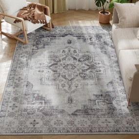 HOMCOM géppel mosható, csúszásgátlós vintage flanel rövid szálú szőnyeg nappaliba, konyhába, teraszra, 230 x 160 cm, szürke | Aosom