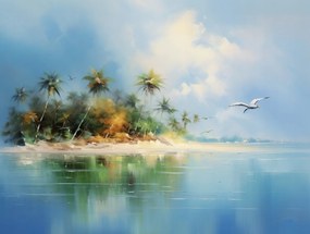 Vászonkép Canvas Tájkép Tenger Óceán Sziget Tengerpart Pálmafák Sirály 80x60