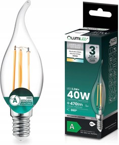 Led Izzó E14 Filament Class A 2,2W 470LM 40W 4000K 360° Díszgyertya
