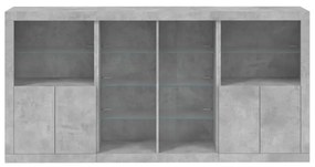 betonszürke tálalószekrény LED-világítással 202 x 37 x 100 cm