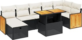 vidaXL 8 részes fekete polyrattan kerti ülőgarnitúra párnákkal