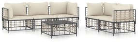 6 részes antracitszürke polyrattan kerti ülőgarnitúra párnákkal