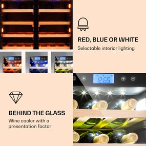 Klarstein Vinovilla Duo 42, 2 zónás borhűtő, 126 liter, 42 palack, 3 színű LED világítás, üvegajtó
