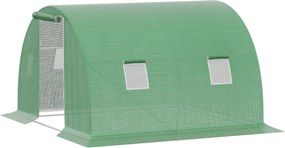 Outsunny Polytunnel Könnyen Beléphető Üvegház 3 x 3 m Zöldház 4 Ablakkal Növényi Fagyvédelem Acélcső Sötét Zöld | Aosom