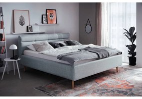 Kék kárpitozott franciaágy tárolóhellyel és ágyráccsal 180x200 cm Lotte - Meise Möbel