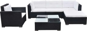 vidaXL 6-részes fekete polyrattan kerti bútorszett párnákkal