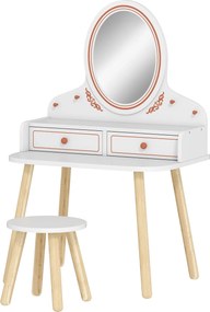 AIYAPLAY gyerek sminkasztal ülőkével és tükörrel — fiókos, akasztós készlet lányoknak, 3–8 éves korig — fehér | Aosom