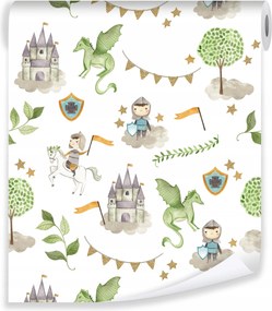 Gyerekszoba Tapéta Flizelin Gyerekeknek Fiú Kastély Sárkány