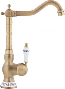 Erga Batug, retro mosogató csaptelep h-315, sárgaréz-fehér, ERG-YKA-BZ.BATUG-GLD