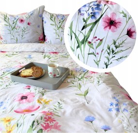 Pamut ágyneműhuzat 200x220 70x80 természetes pamut virágos krém rózsaszín