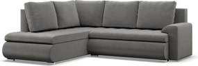 Tokio sarokkanapé, L alakú háttámlával, 2 ágyneműtartóval, bársony, baloldali, világosszürke