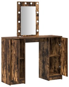 Fésülködőasztal LED Lámpákkal Füstölt Tölgy 102x33x135 cm