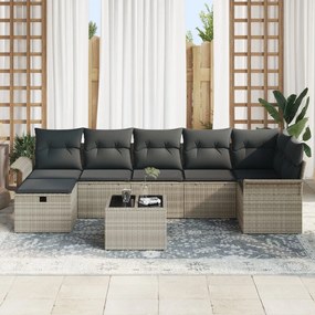 8 Darabos Kertkanapé Szett Párnákkal Világosszürke Poli Rattan, 2 Személyes Kertkanapé Tárolóval &amp; Párnákkal Világosszürke Poli Rattan