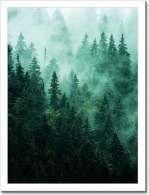 Poszter fehér keretben 30x40 Erdő Köd Tájkép Utazás