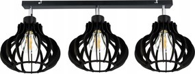 Mennyezeti Lámpa Plafon Mozgatható Csillár Loft lámpabúra Fekete Fa 3x E27