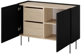 Desin 120 2D2SZ kétajtós fiókos komód polcokkal 120 2D2SZ - matt fekete / nagano-tölgy