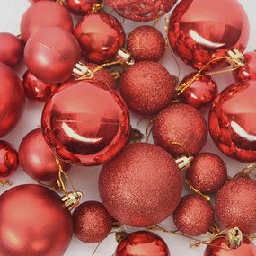 Karácsonyi Díszgömb Készlet 150 LED-del 61 pcs Piros Műanyag