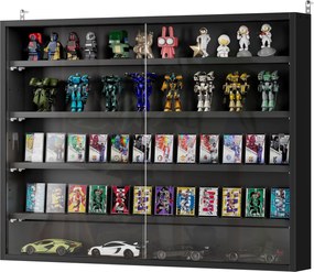 HOMCOM Fali Kiállító Szekrény Állítható Polcokkal és 2 Csúszó Üvegajtóval Gyűjteményekhez, Parfümökhez, Díszítő Figurákhoz 80x9.5x60 cm Fekete | Aosom