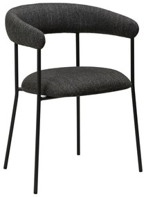 Plenti design karfás szék, fekete bouclé, fekete fém láb