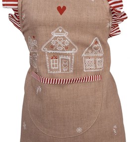 Karácsonyi pamut konyhai gyerek kötény mézeskalács házakkal