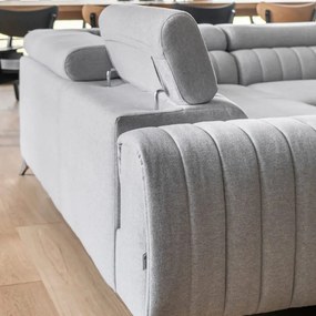 Világosszürke kinyitható-tárolóhelyes sarokkanapé (jobb oldali-U alakú) Louis – ELTAP