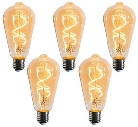 5 darabos E27 dimmelhető LED izzókészlet spirál szál ST64 arany 4W 270 lm 2100K