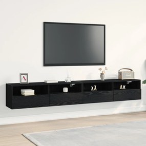 TV Faliszekrények 2 db Fekete Tömörfa 100x30x30 cm Mérnöki Fa