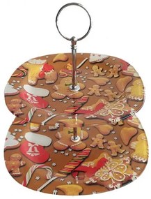 karácsonyi üveg két emeletes süteményes állvány Mézeskalácsos