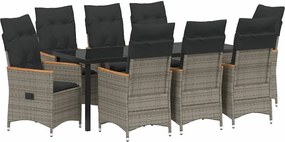vidaXL Kert étkező szett párnával 9 pcs Szürke polirattan