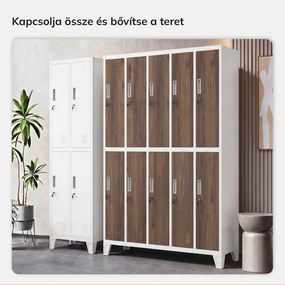 Munkavédelmi öltözőszekrény, 10 ajtós, fehér/dió, 1360x1720x450 mm: BARTEK Eco Design