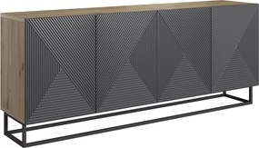 Asha négyajtós komód 200 cm - artisan tölgy / rivier stone matt / fekete keret